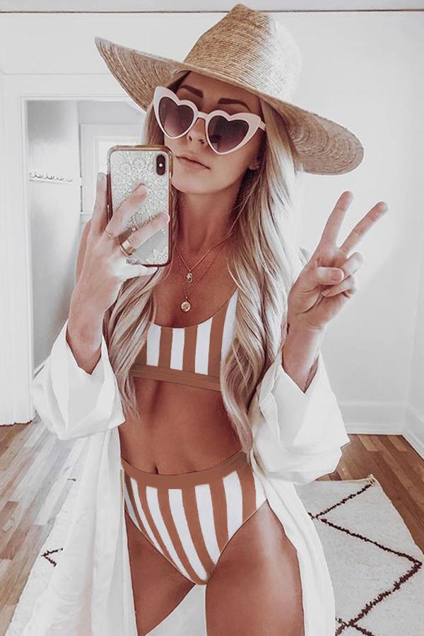 Striped Tank High Waist Bikini - Siennasass