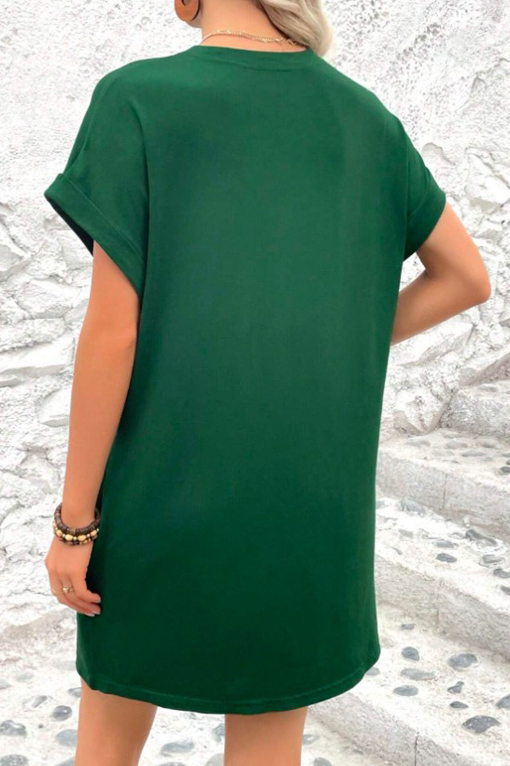 Pocketed Round Neck Short Sleeve Dress - Siennasass
