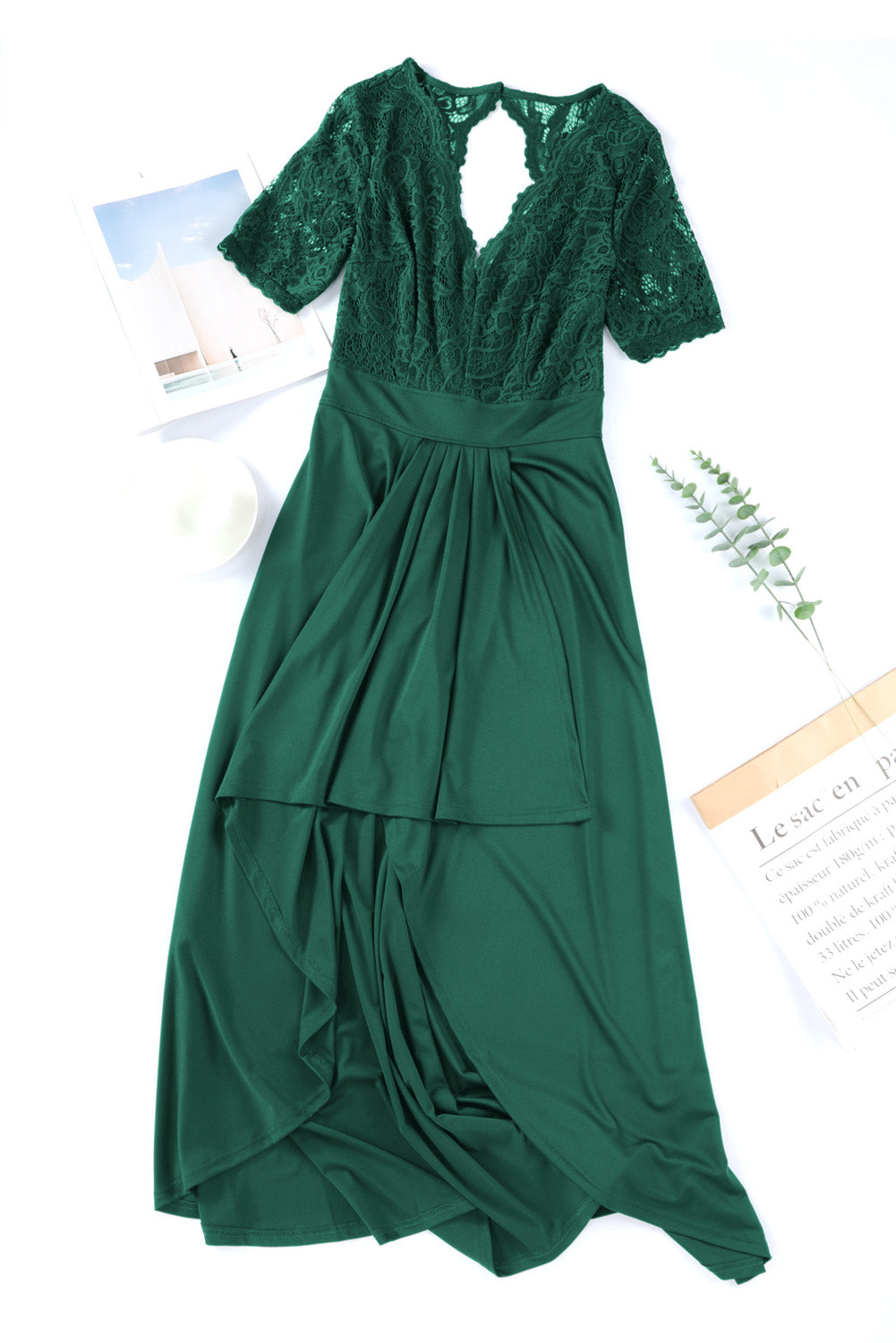 Lace Cutout V-Neck Short Sleeve Dress - Siennasass