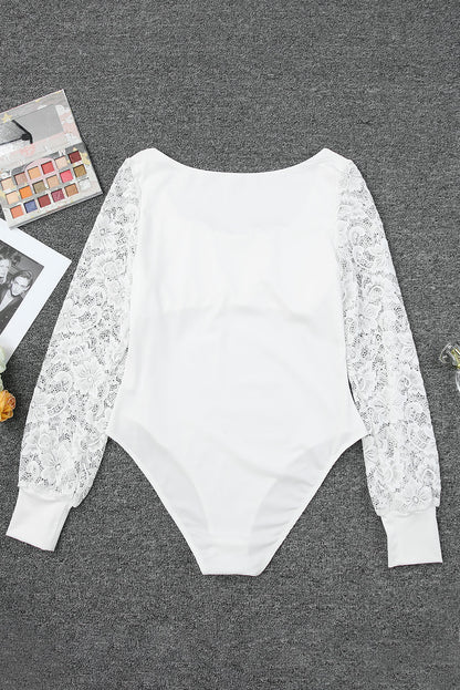 Lace Detail Scoop Neck Long Sleeve Bodysuit - Siennasass