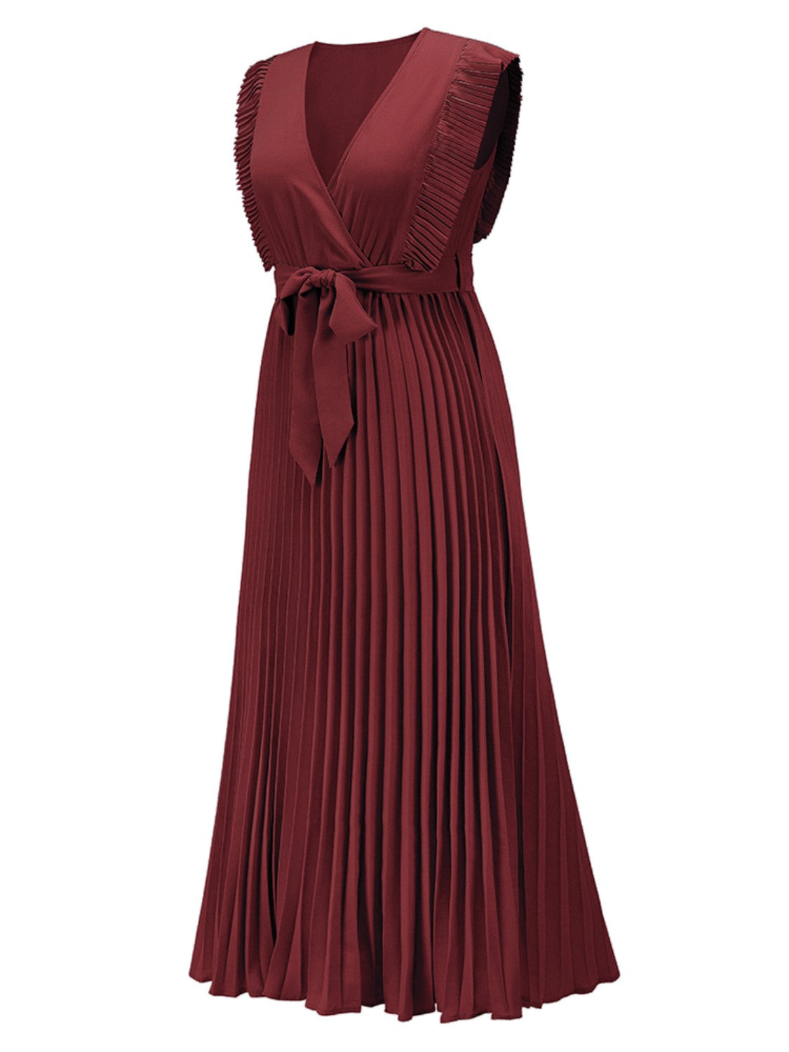 Tied Surplice Cap Sleeve Pleated Dress - Siennasass