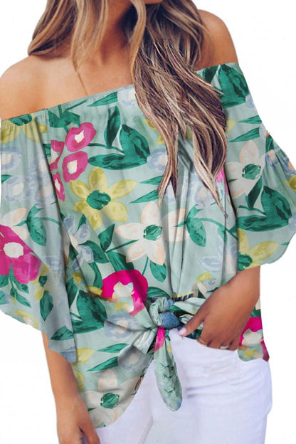 Tied Printed Off-Shoulder Half Sleeve Blouse - Siennasass