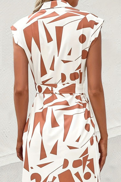 Printed Cap Sleeve Tie Waist Dress - Siennasass