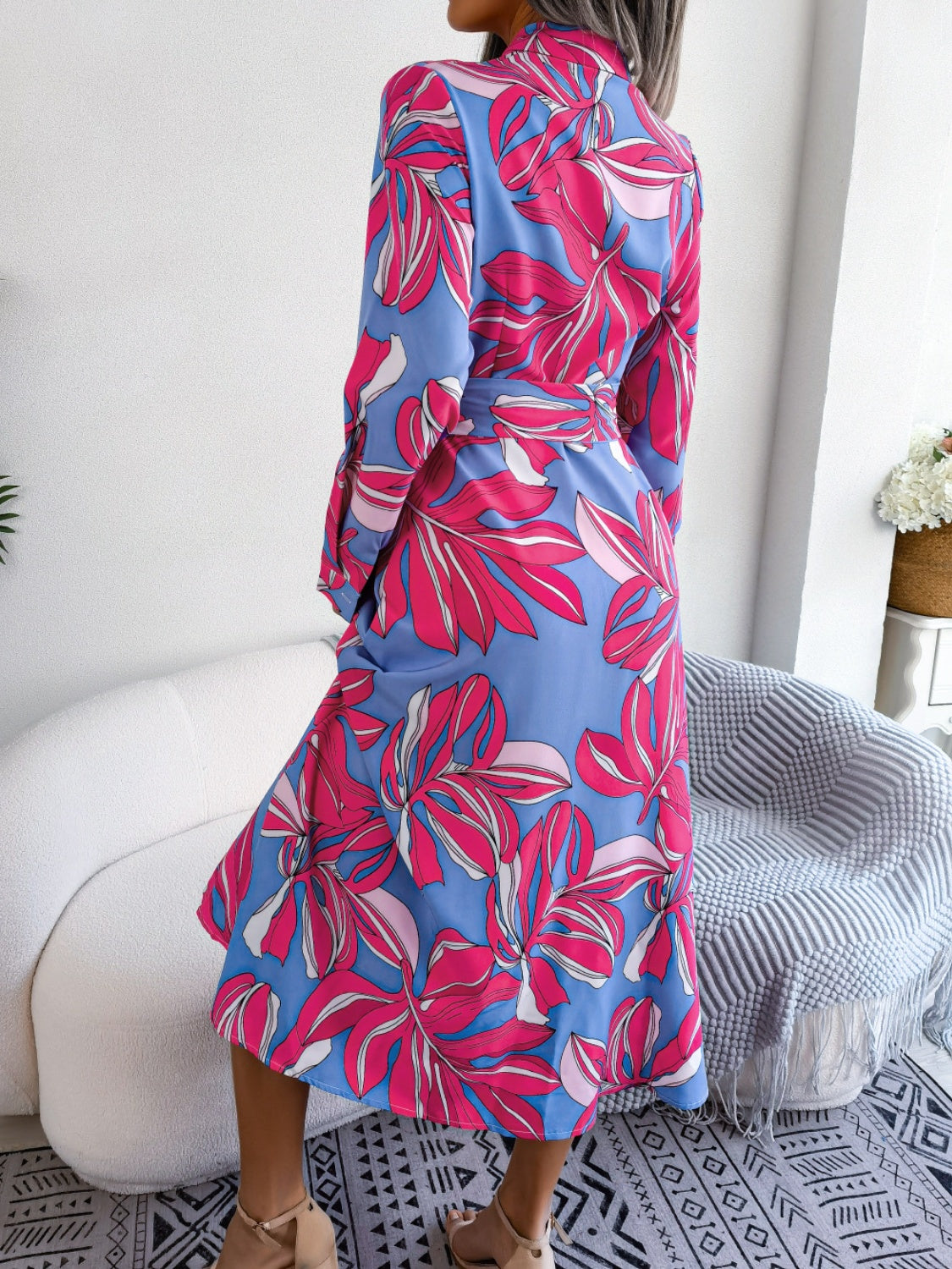 Tied Button Up Long Sleeve Dress - Siennasass