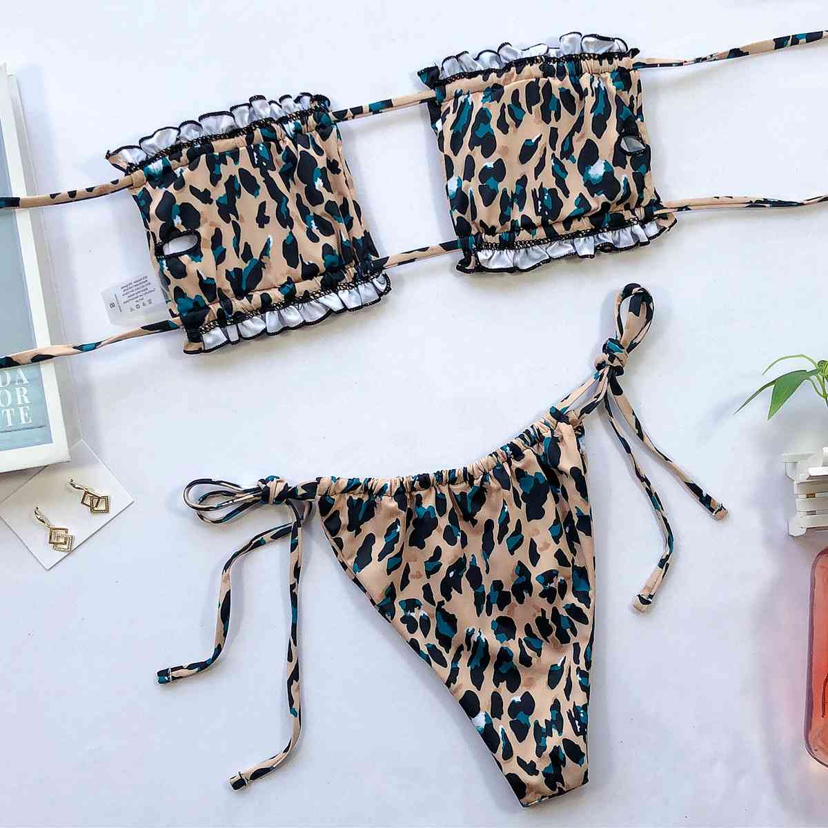 Frill Trim Ruched Bikini Set - Siennasass