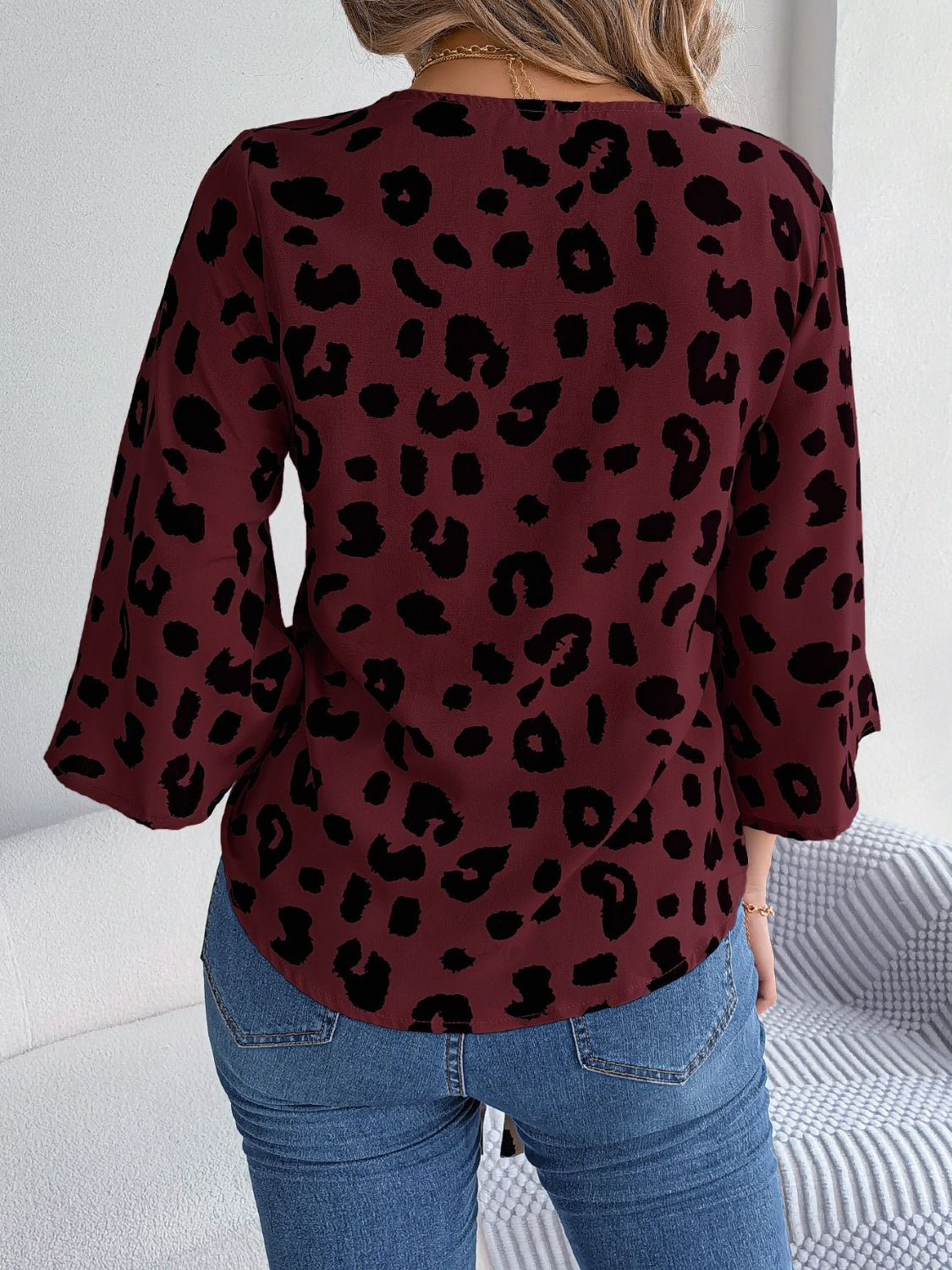 Tied Button Up Leopard V-Neck Blouse - Siennasass