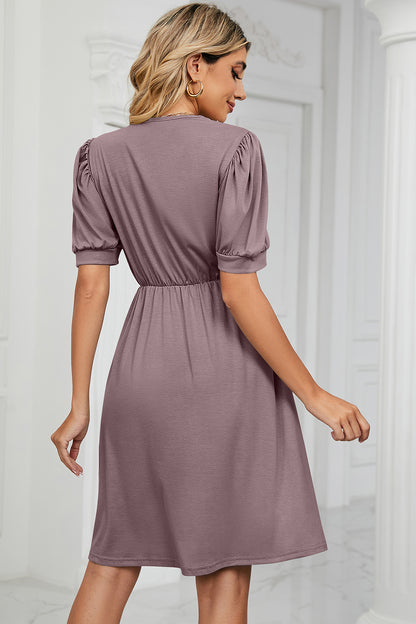 V-Neck Puff Sleeve Dress - Siennasass
