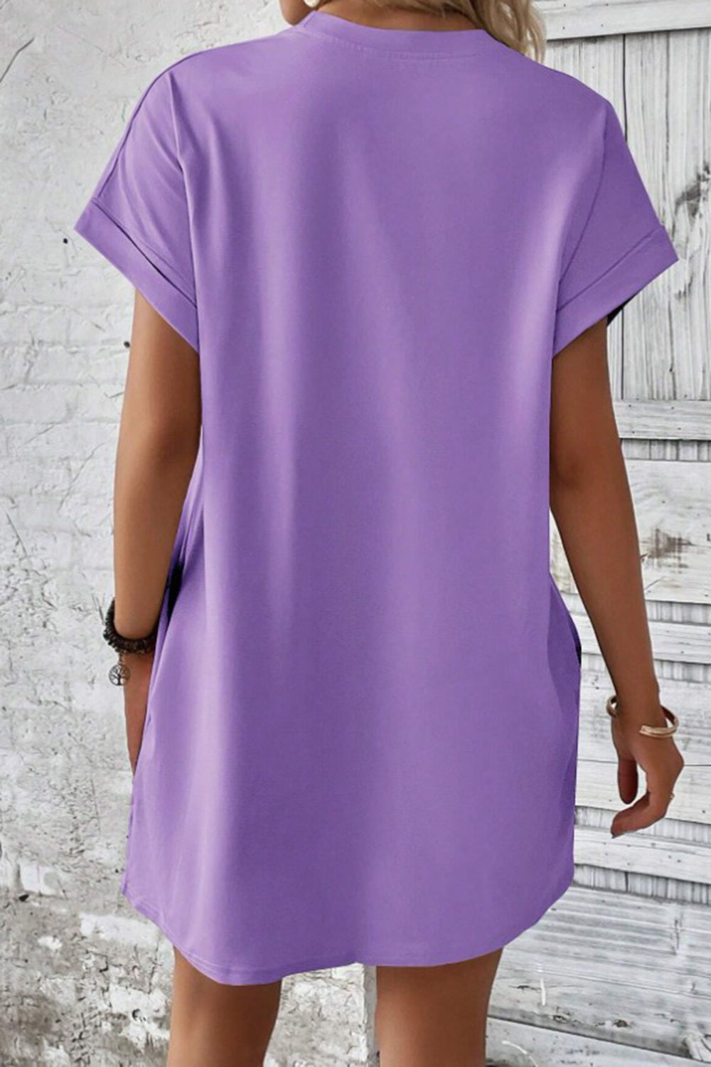 Pocketed Round Neck Short Sleeve Dress - Siennasass