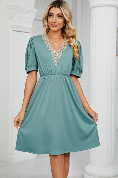 V-Neck Puff Sleeve Dress - Siennasass