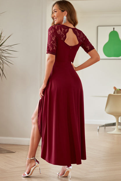 Lace Cutout V-Neck Short Sleeve Dress - Siennasass