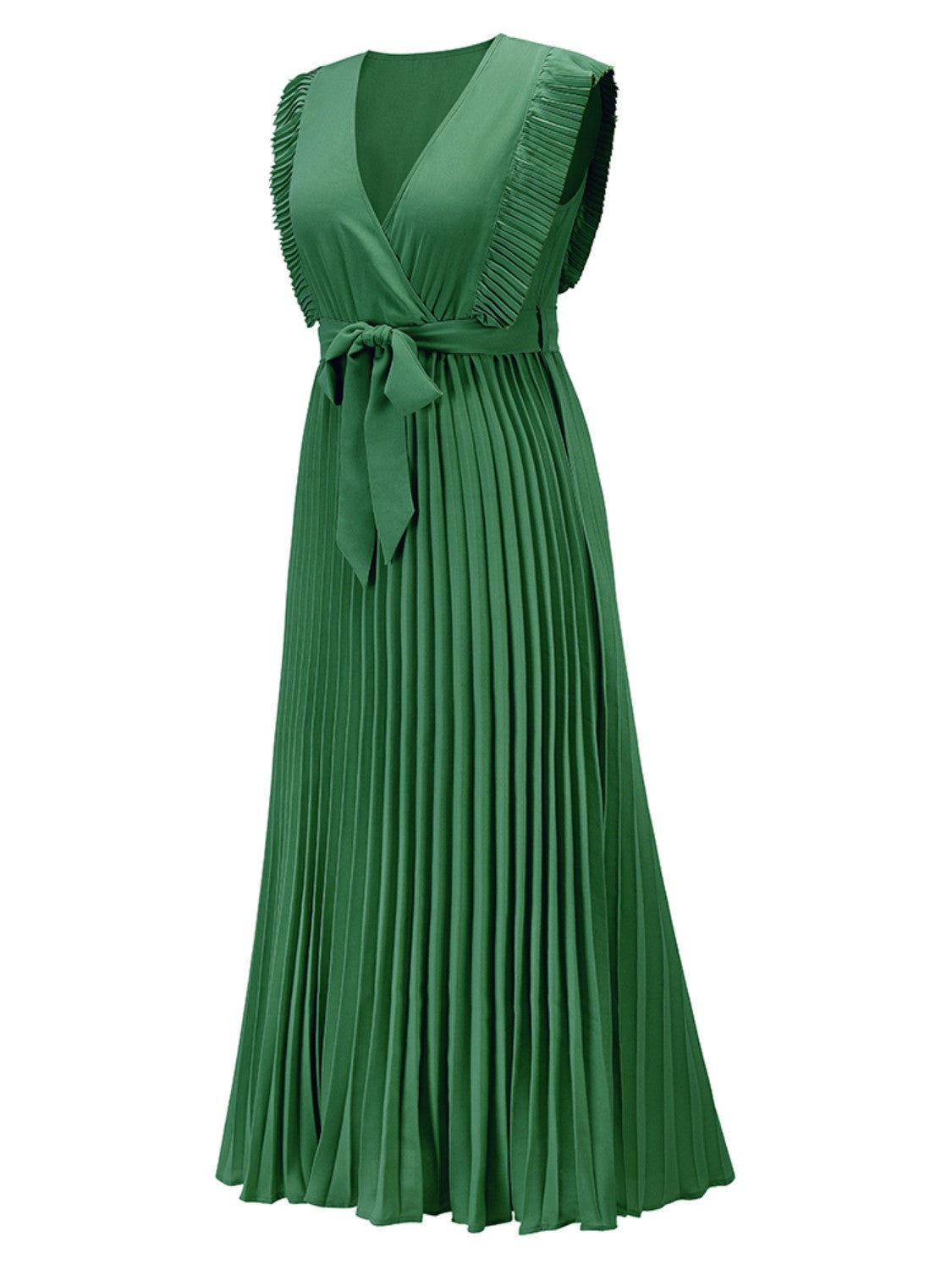 Tied Surplice Cap Sleeve Pleated Dress - Siennasass