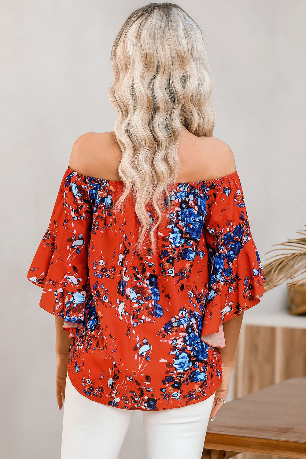 Tied Printed Off-Shoulder Half Sleeve Blouse - Siennasass