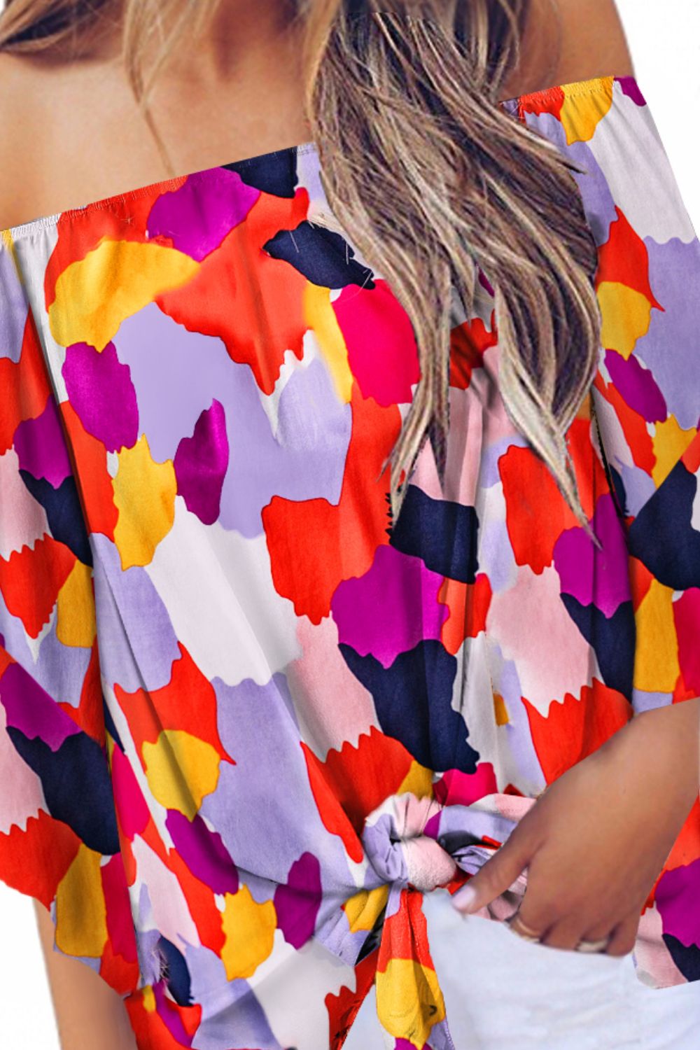 Tied Printed Off-Shoulder Half Sleeve Blouse - Siennasass