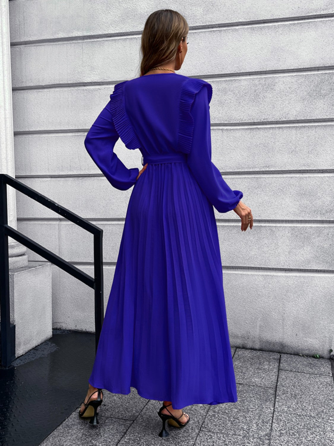 Pleated Surplice Tie Waist Maxi Dress - Siennasass