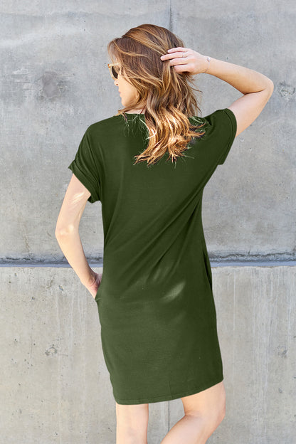 Basic Bae Full Size Round Neck Short Sleeve Dress with Pockets - Siennasass
