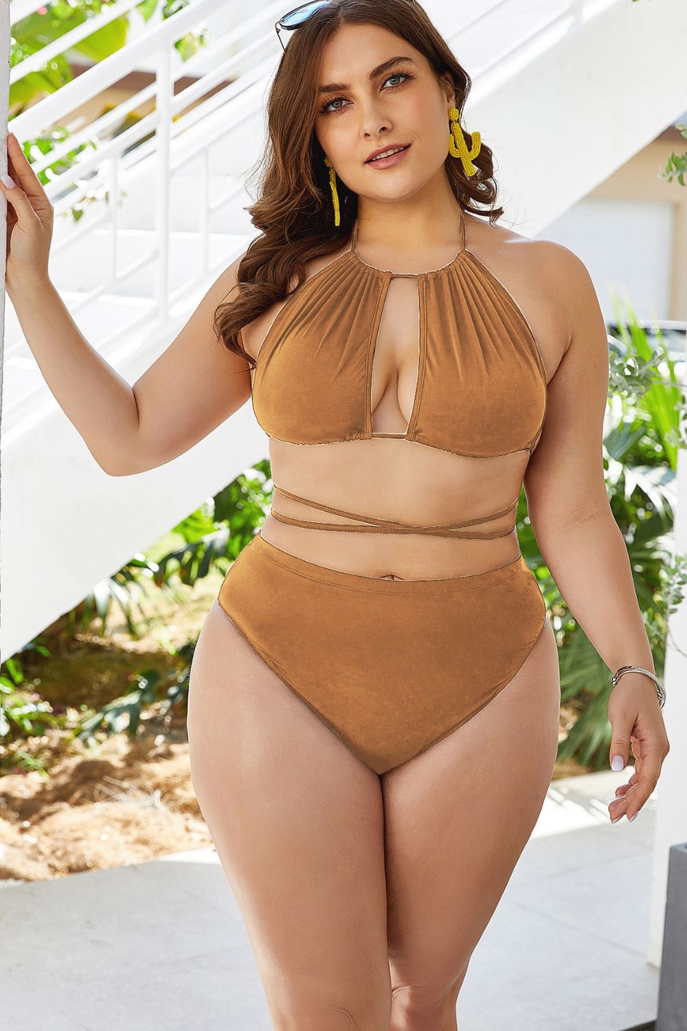Plus Size Cutout Tied Backless Bikini Set - Siennasass