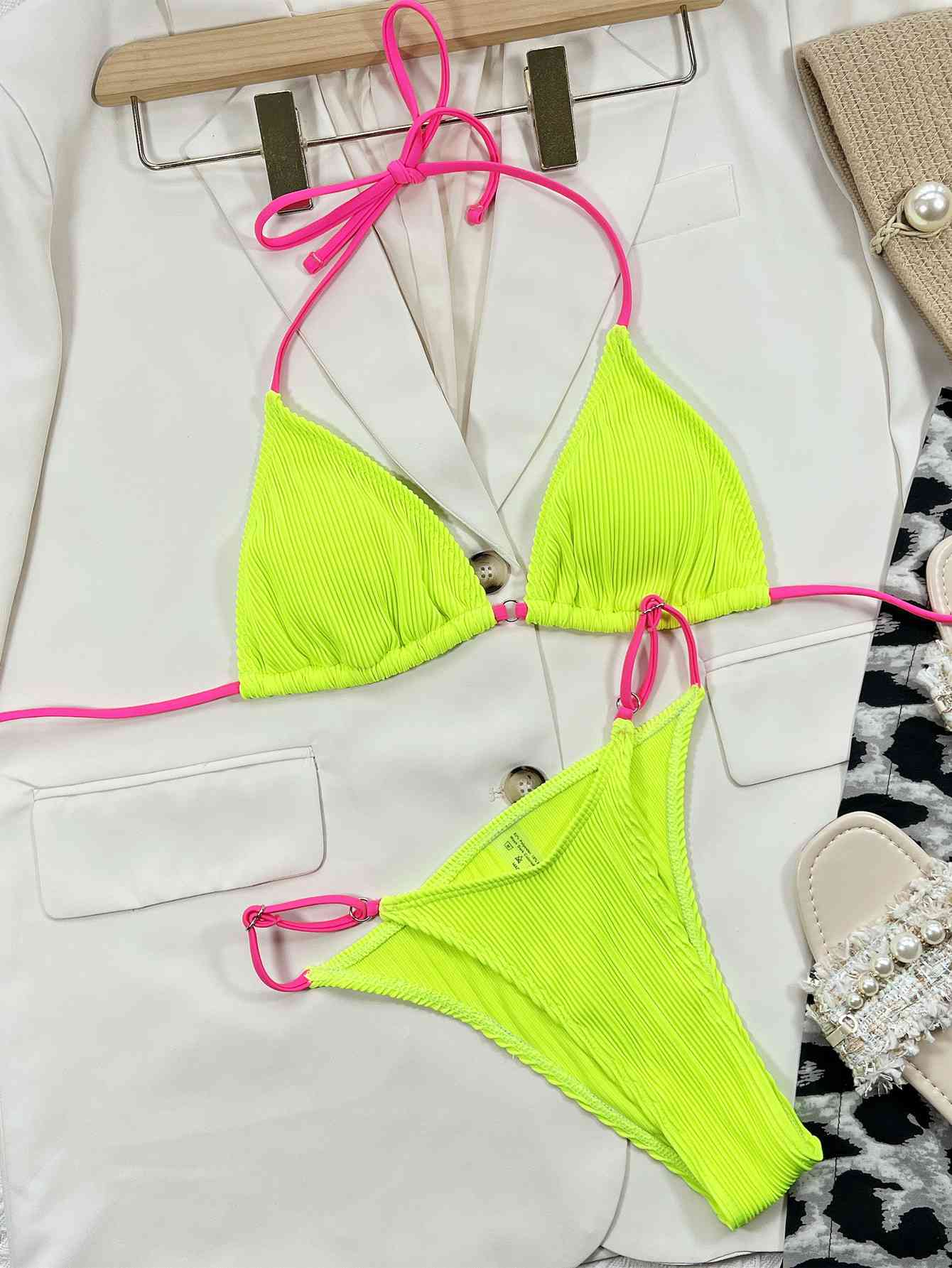 Ribbed Tie Back Bikini Set - Siennasass