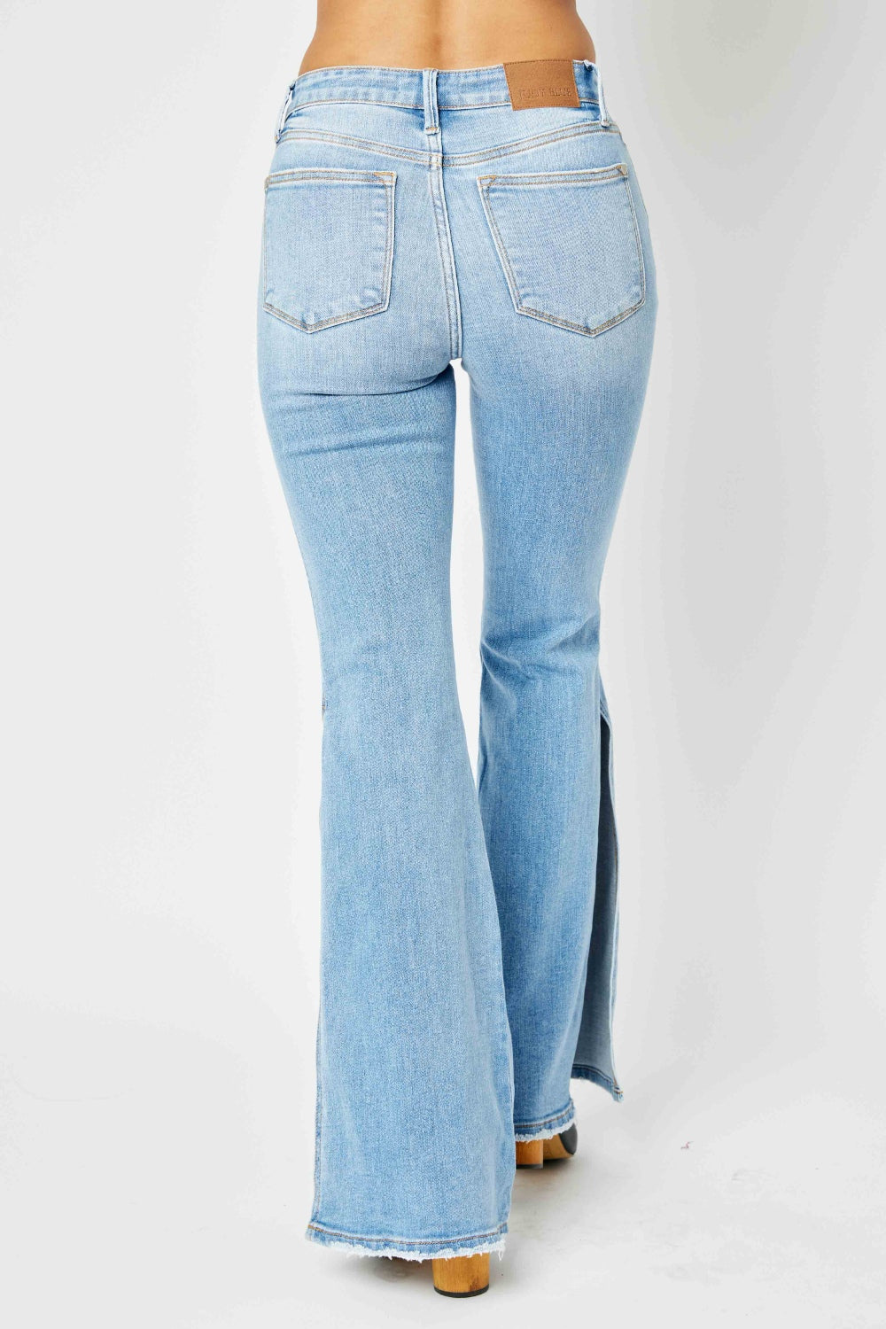Judy Blue Full Size Mid Rise Raw Hem Slit Flare Jeans - Siennasass