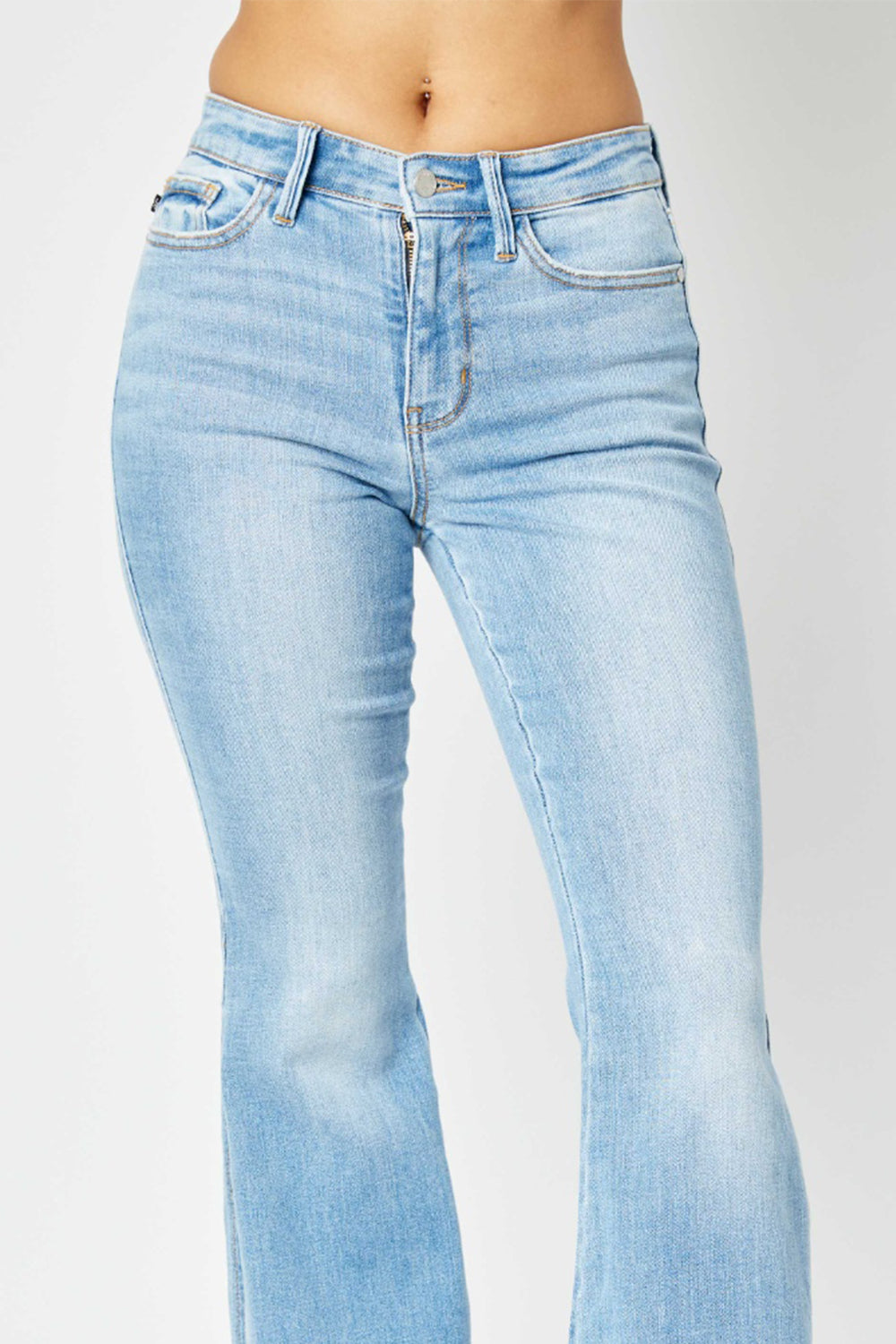 Judy Blue Full Size Mid Rise Raw Hem Slit Flare Jeans - Siennasass