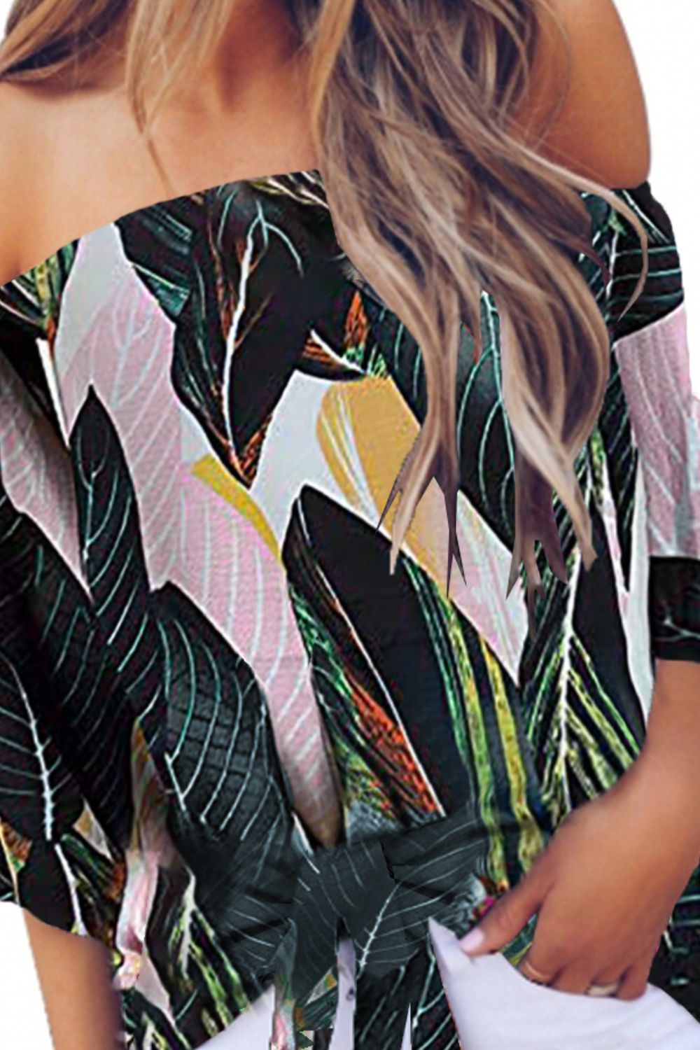Tied Printed Off-Shoulder Half Sleeve Blouse - Siennasass