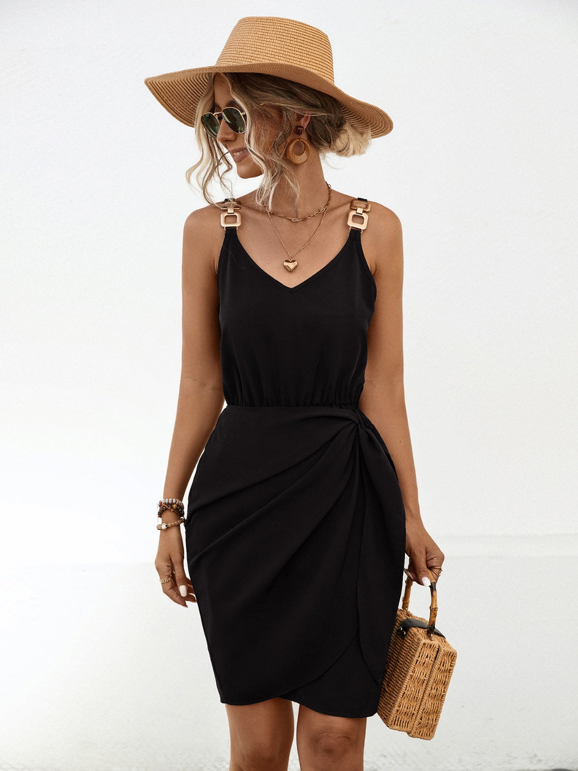 Twisted V-Neck Sleeveless Mini Dress - Siennasass