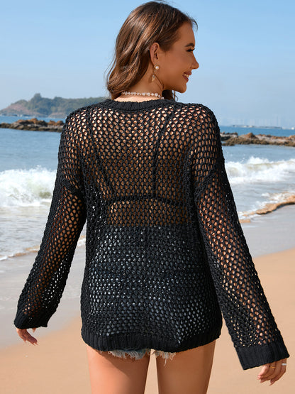 Heart Openwork Long Sleeve Cover-Up - Siennasass