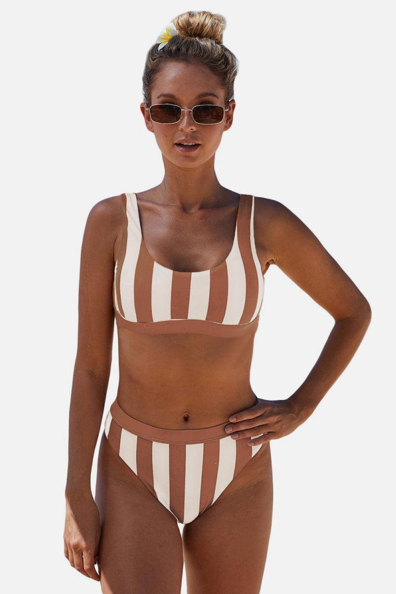Striped Tank High Waist Bikini - Siennasass