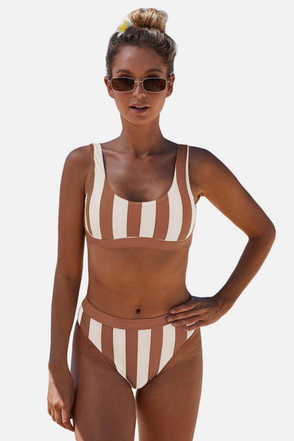 Striped Tank High Waist Bikini - Siennasass