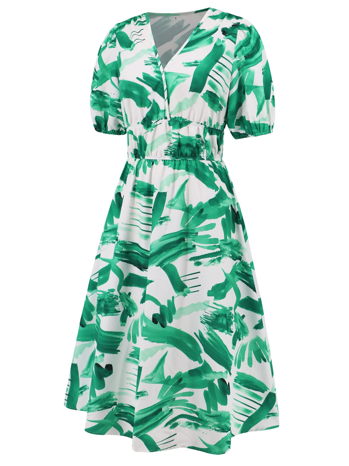 Ruched Printed Surplice Short Sleeve Dress - Siennasass