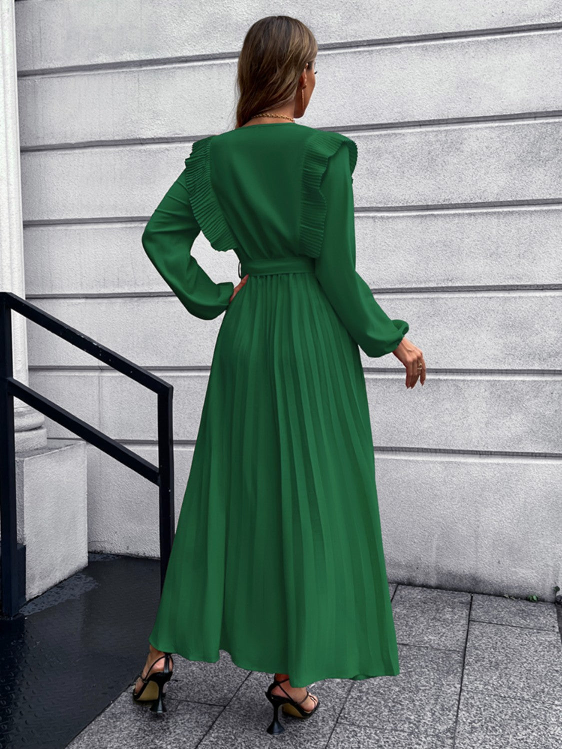 Pleated Surplice Tie Waist Maxi Dress - Siennasass